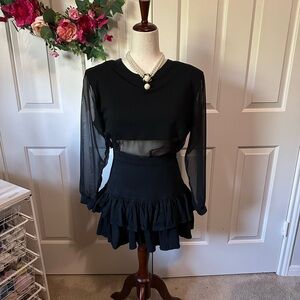 Judy’s | Crop top with sheer long sleeves and midriff | Size: small